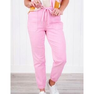 Judy Blue High Rise Garment Dyed Baby Barbie Pink Denim Drawstring Joggers 16W